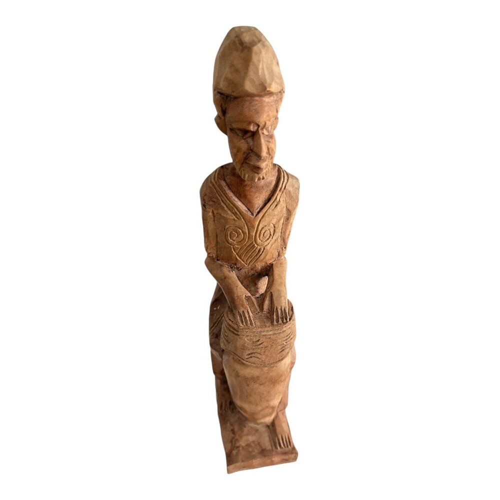 Hand Carved Wooden Drummer Figurine Folk Art Sculpture 11.5” Tall